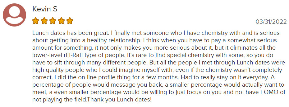 5-star BBB review for LunchDates