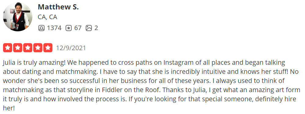 5-star Yelp review for Match by Julia
