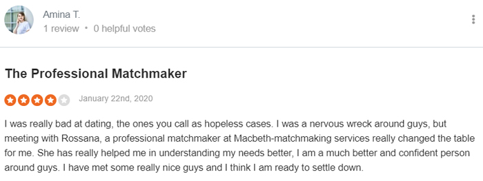 4-star SiteJabber review for Macbeth Matchmaking