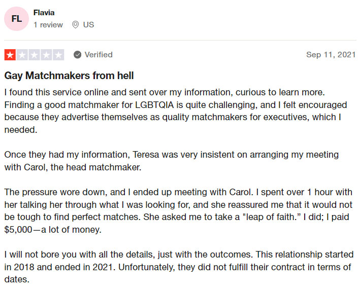 1-star Bespoke Matchmaking review on Trustpilot