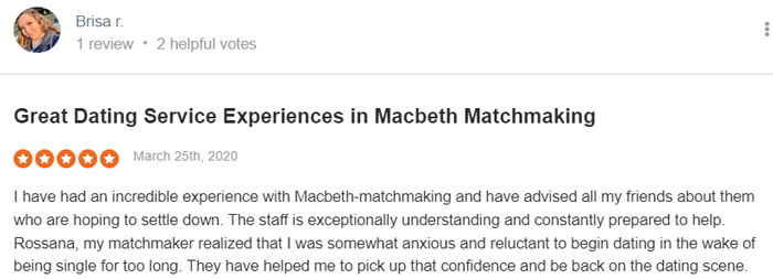 5-star Macbeth Matchmaking review on SiteJabber
