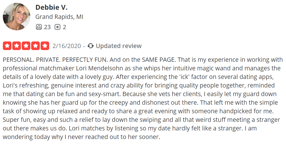 5-star Yelp review for Smart Funny Single