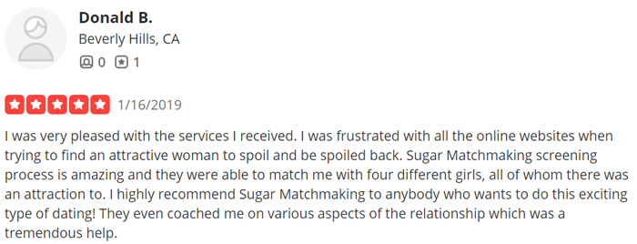 5-star Sugar Matchmaking review on Yelp