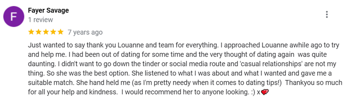 5-star Louanne Ward Matchmaking review on Google