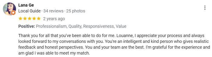 5-star Louanne Ward Matchmaking Google review