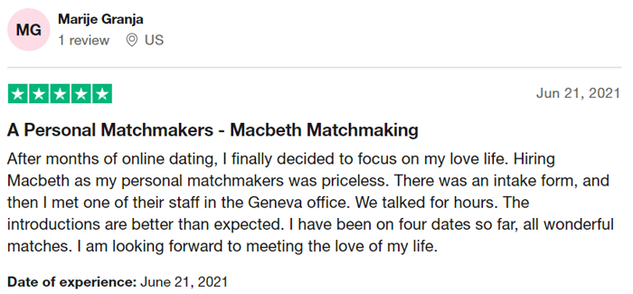 5-star Macbeth Matchmaking review on Trustpilot