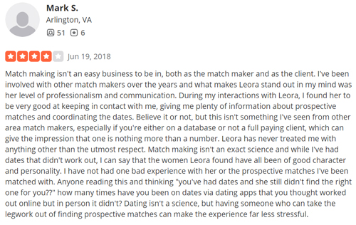 4-star review for Leora Hoffman on Yelp