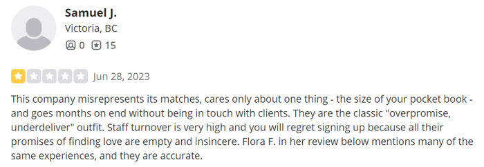 1-star review for Bespoke Matchmaking on Yelp
