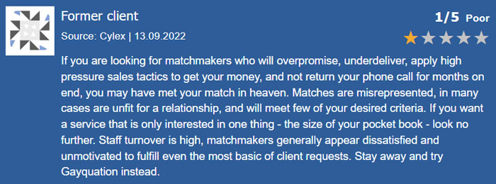 1-star Yably review for Bespoke Matchmaking