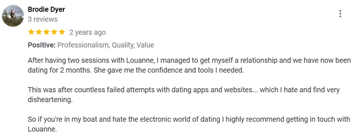 5-star google review for Louanne Ward Matchmaking
