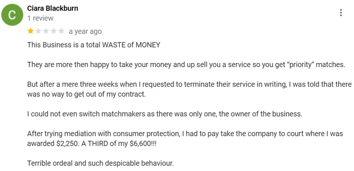 1-star Louanne Ward Matchmaking google review
