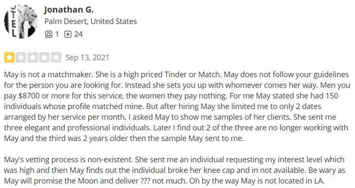 1-star Matchmaker May Yelp review