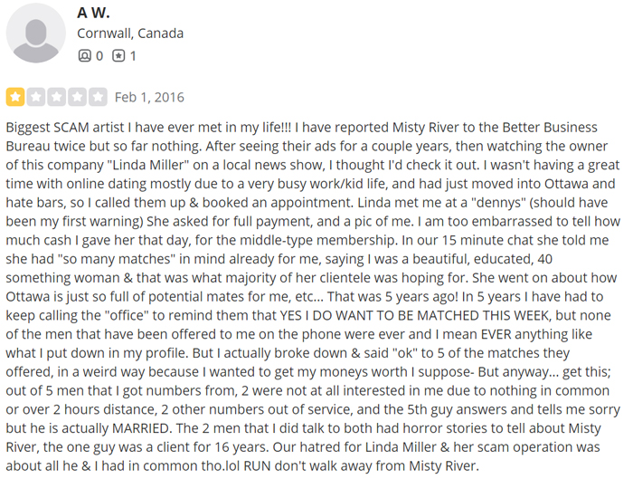 1-star Linda Miller review on Yelp