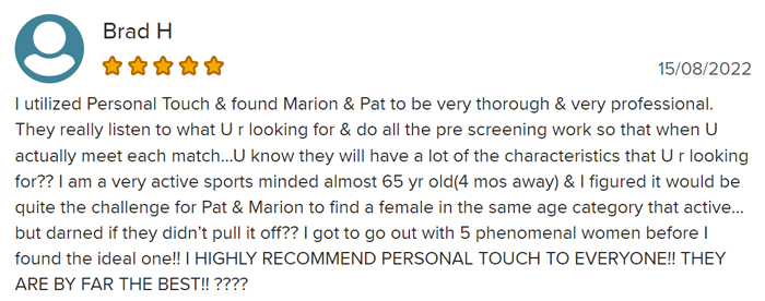 5-star BBB review for Personal Touch Matchmaking