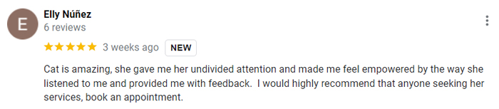 5-star Google review for Cat Cantrill