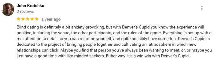 Google review for Denver's Cupid that's 5-star