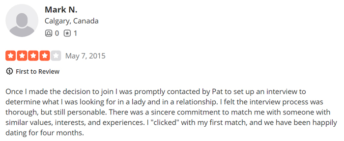 4-star Personal Touch Matchmaking Yelp review