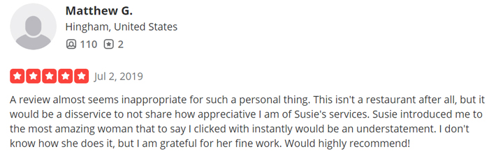Yelp review for Susanne MacDowell, 5 stars