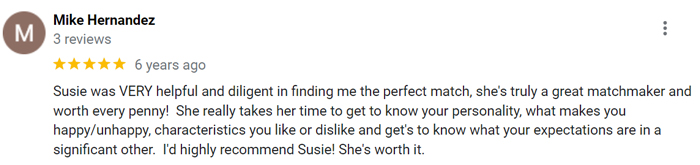 5-star Susie Q Matchmaking review on Google