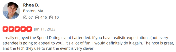 5-star Yelp review for Little Gay Book speed dating event