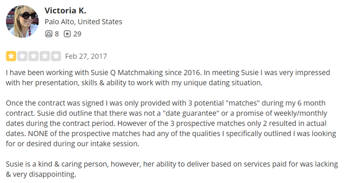 1-star Susie Q Matchmaking review