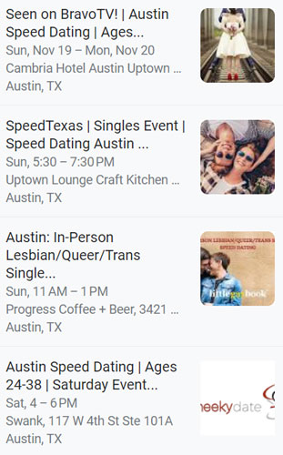 Speed Dating event examples in Austin, TX