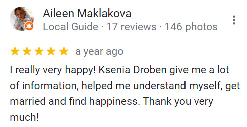 5-star review on Google for Ksenia Droben Matchmaking