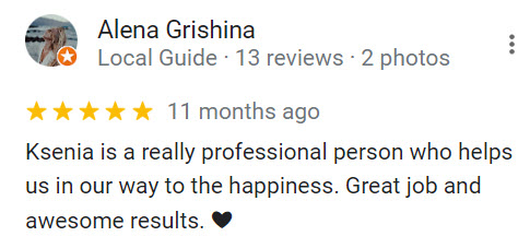 5-star Google review for Ksenia Droben