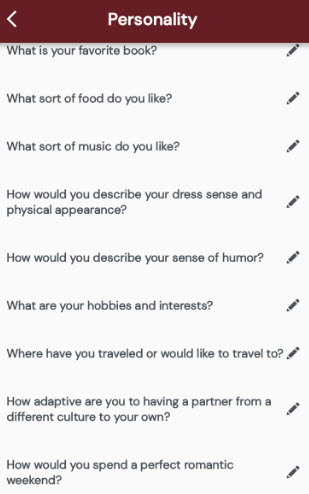 Personality menu options example