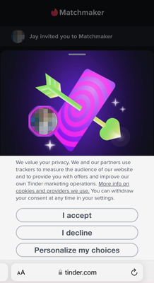 Tinder Matchmaker invitation graphic