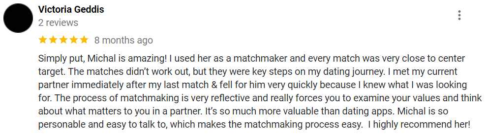 5-star review for Michal Matches on Google
