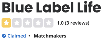 1-star Yelp rating for Blue Label Life