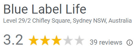 3.2 star Blue Label Life rating on Google