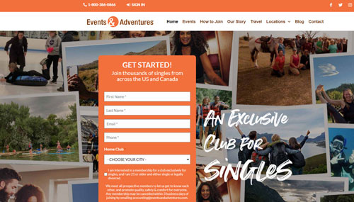 Events & Adventures homepage