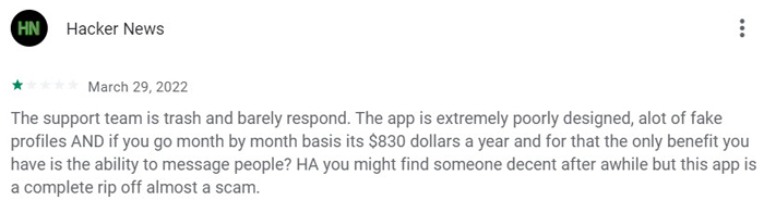 Google Play 1-star review for TravelGirls dating app