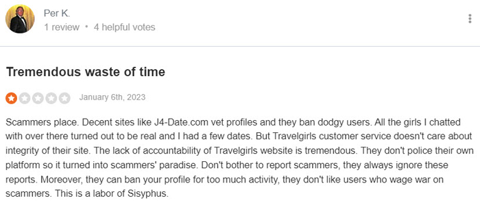 1-star SiteJabber review for TravelGirls