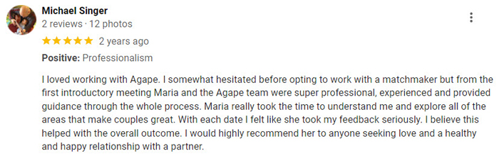 5-star Google review for Agape Match
