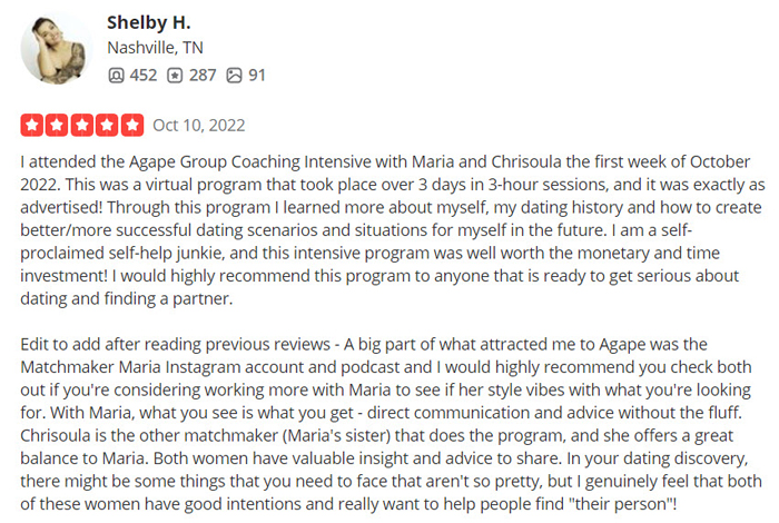 5-star Maria Avgitidis dating coaching review