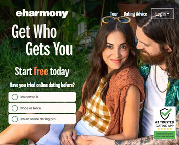 eHarmony dating site homepage