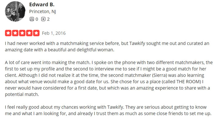 5-star Tawkify review on Yelp