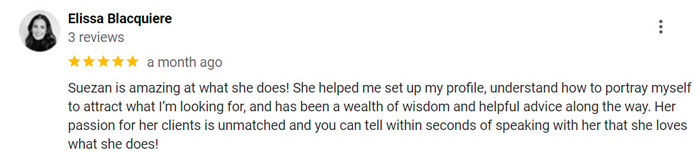 5-star google review for Lyons Elite matchmaking