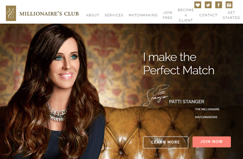 Millionaire's Club matchmaking service website homepage