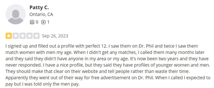 1-star Perfect 12 review on Yelp
