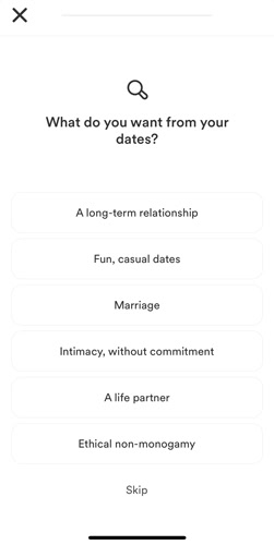 Bumble's dating goals options