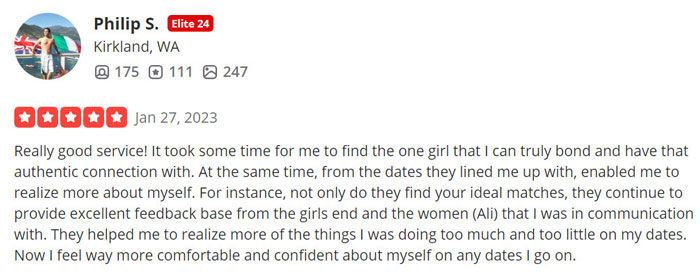 5-star Yelp review for Simply Matchmaking