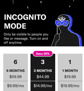 Incognito Mode cost on OkCupid