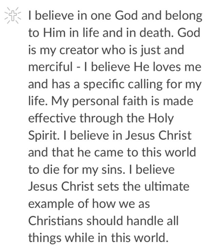 Example of a statement of faith on Upward
